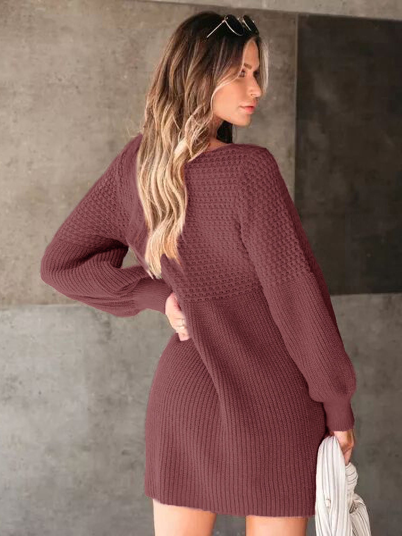 Tammy Off The Shoulder Ribbed Knit Sweater Dress - Cinnamon - FINAL SALE