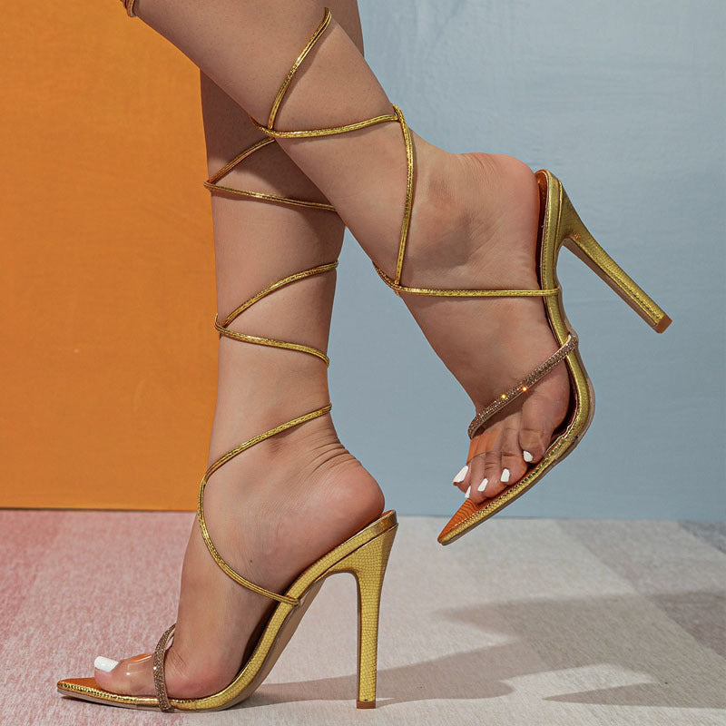 Moment of Luxe Rhinestone Lace-Up Heels Newgew