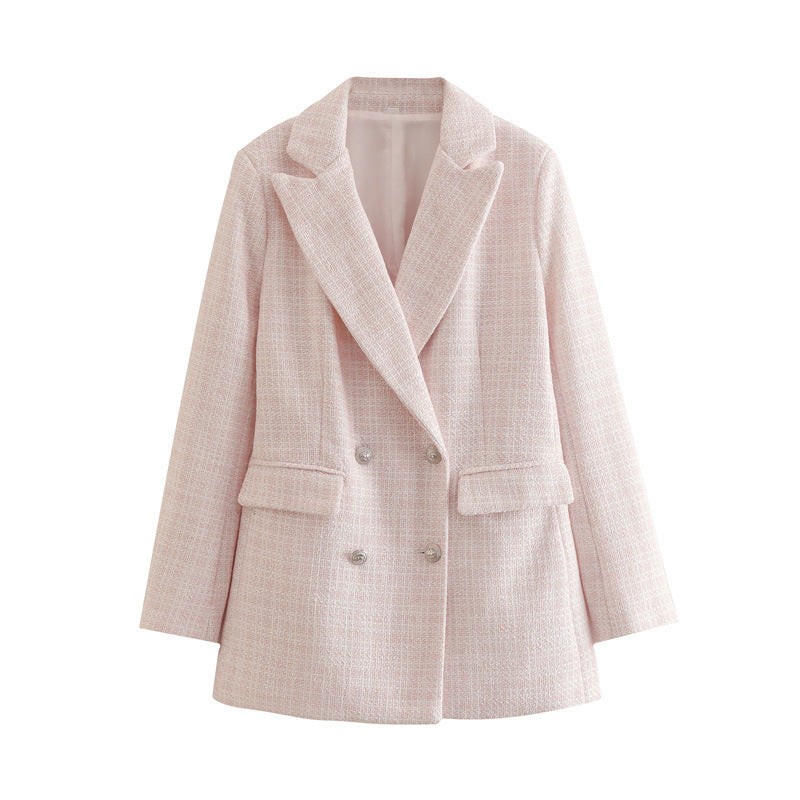 Tweed Blazer Vintage Zweireihiger Mantel