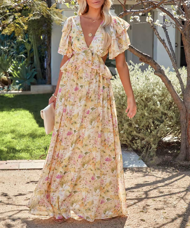 Spring Fling – Gestuftes Maxikleid mit Blumenmuster und Rüschen
