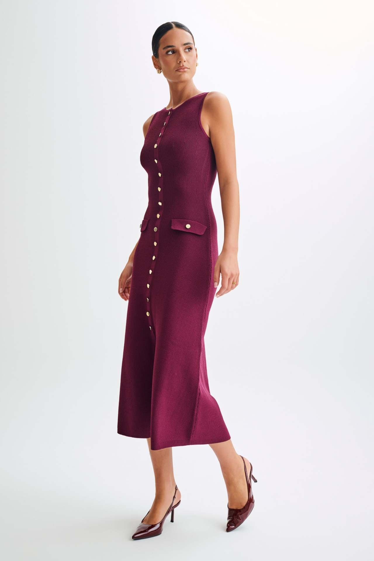 Elaine – Geripptes Midikleid mit Knopfleiste und Bindeband