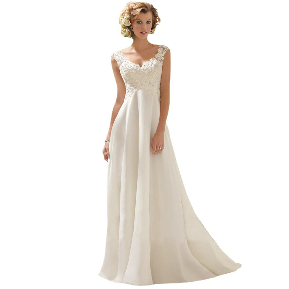 Romantisches, charmantes V-Ausschnitt-Spitzennetz-Hochzeits-/Abendkleid