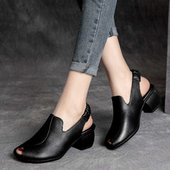 Tacones elásticos con punta abierta y tacón romano grueso para mujer