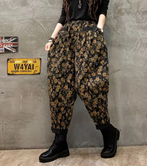 Stilvolle Schwarze Cinched Print Lose Jeanshose Hose Winter