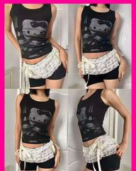 Lexie – Tanktop mit Katzenmotiv in Kontrastfarbe