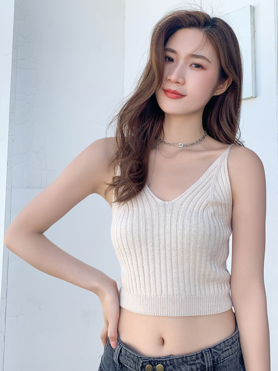 Damen Ärmellose Weste Strick V-Ausschnitt Camisole Tops Crop Tank