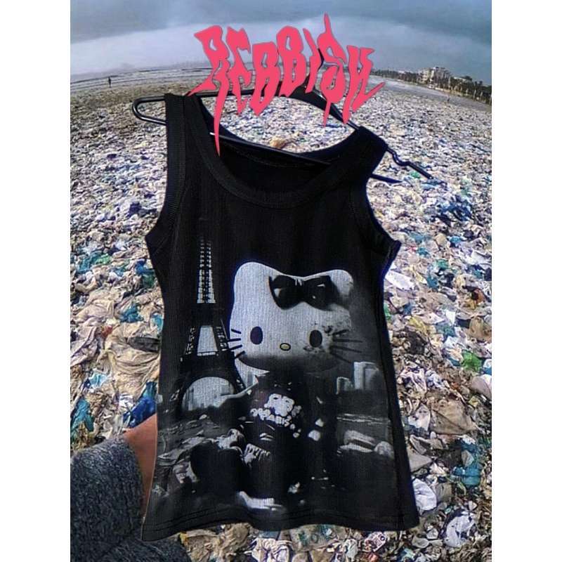 Lexie – Tanktop mit Katzenmotiv in Kontrastfarbe