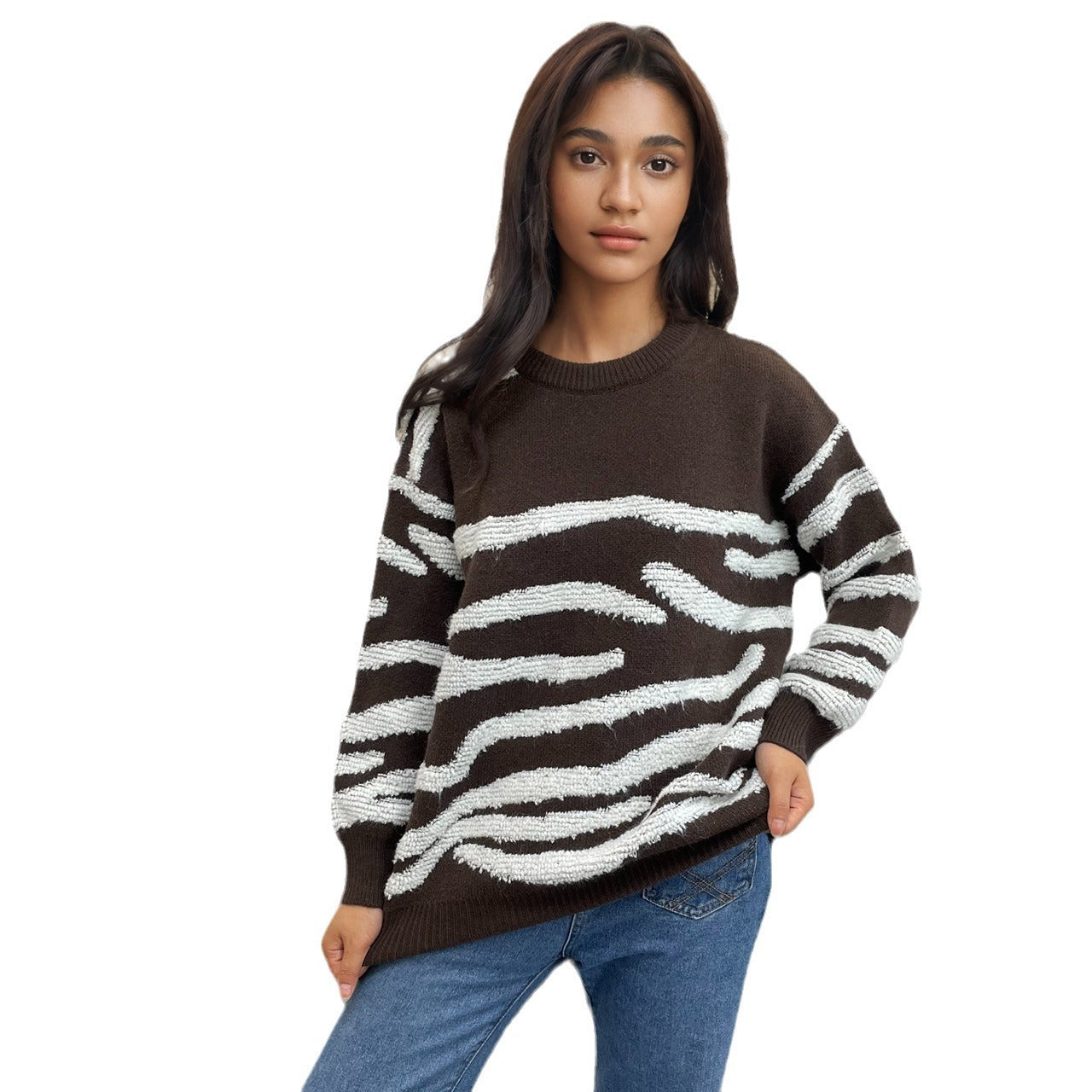 Oversize-Strickpullover mit Zebramuster im Grunge-Stil
