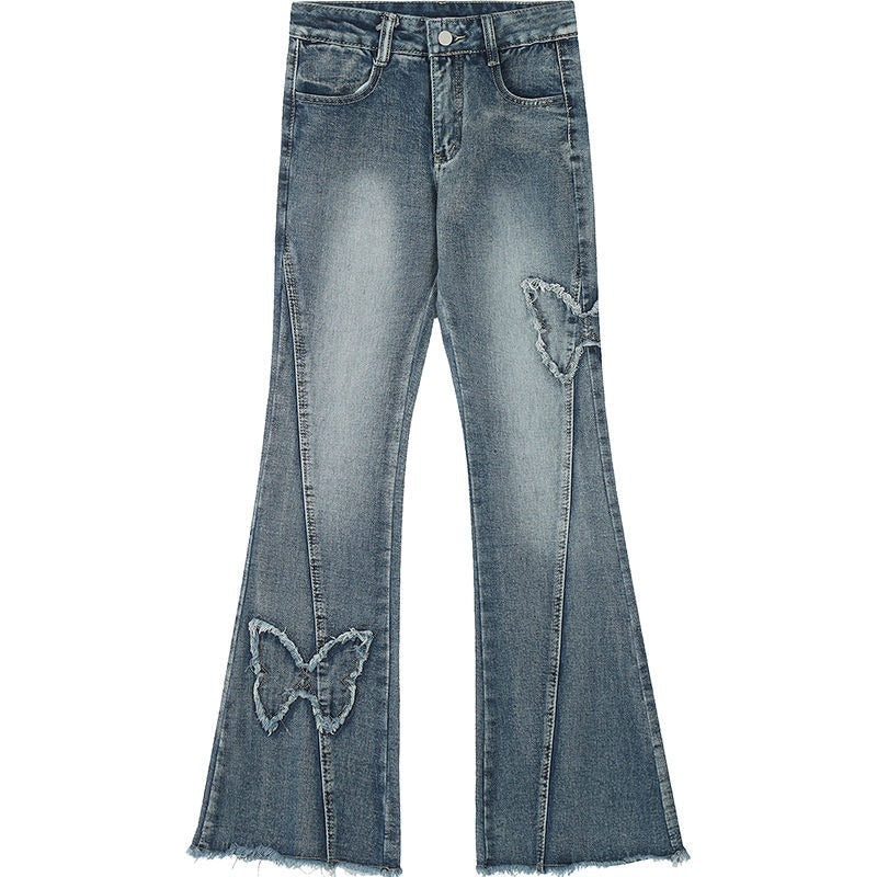 Vintage verwaschene Butterfly Flare Jeans