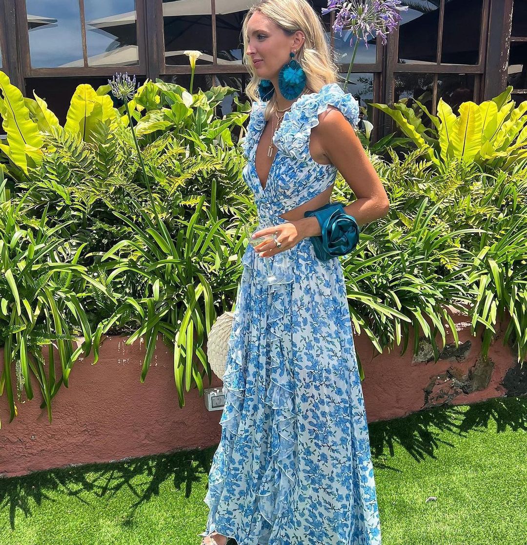 Zida Kleid mit Blumenmuster, Rüschen und Cutout