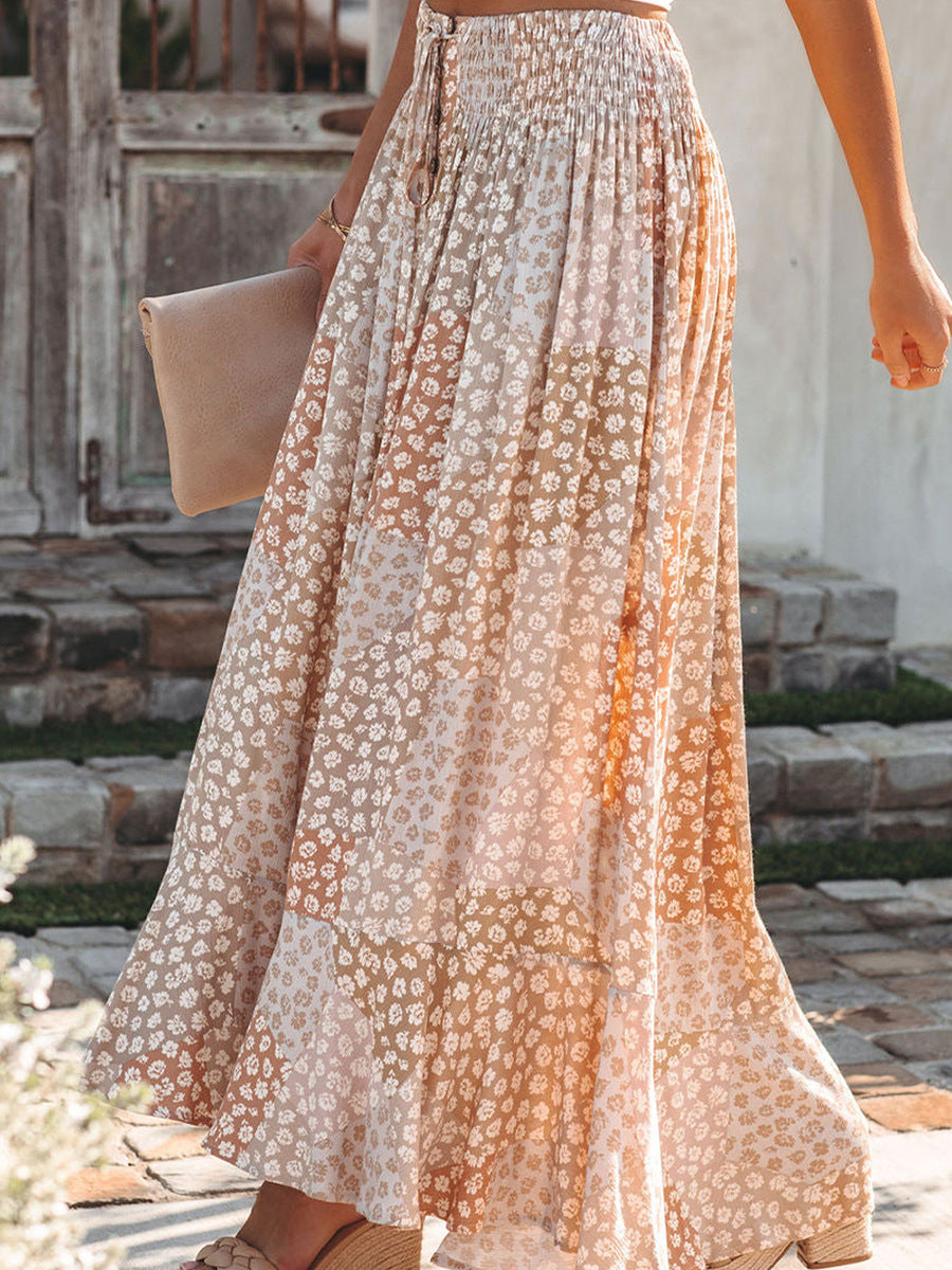 Deluca Patchwork Button Down Maxi Skirt - Sand PROM-001