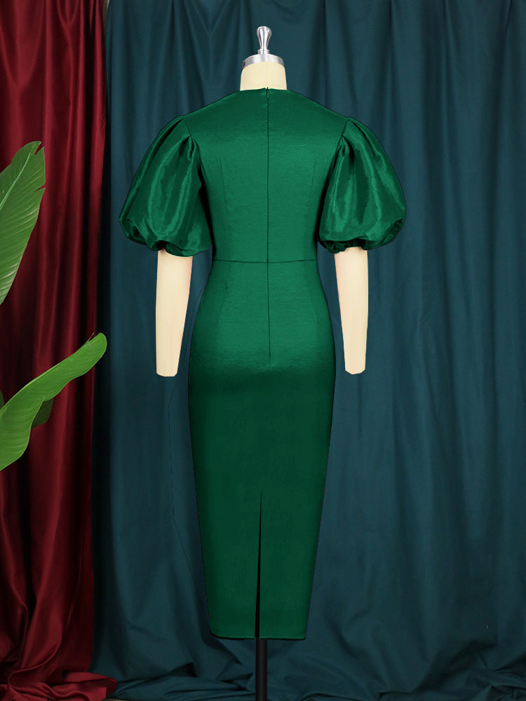Vestido de noche con mangas de linterna