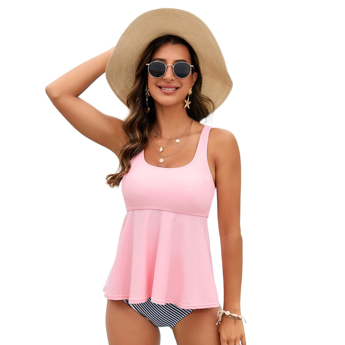 Bauchweg-Tankini-Set mit Blumenmuster, Rüschensaum