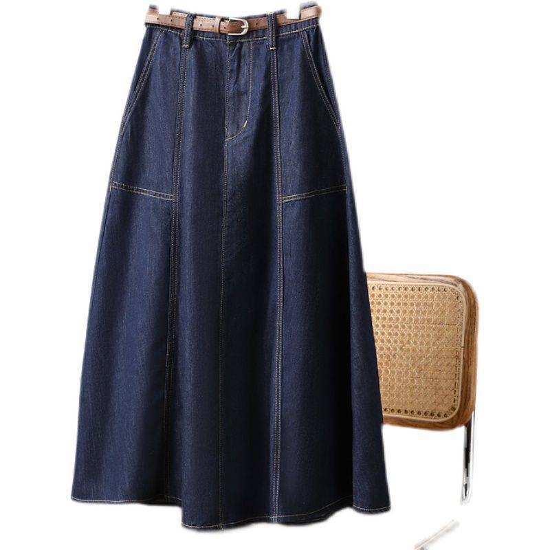 Dunkelblauer Jeansrock mit elastischem Bund und Knopf