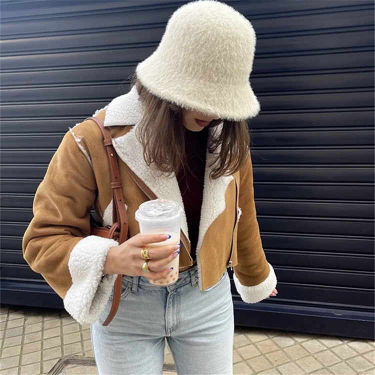 Shona Sherpa-Jacke aus Kunstleder mit Taschen - Braun