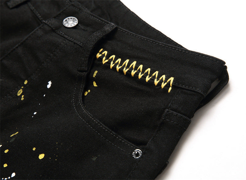Schwarze Herrenjeans mit goldenem Aufdruck