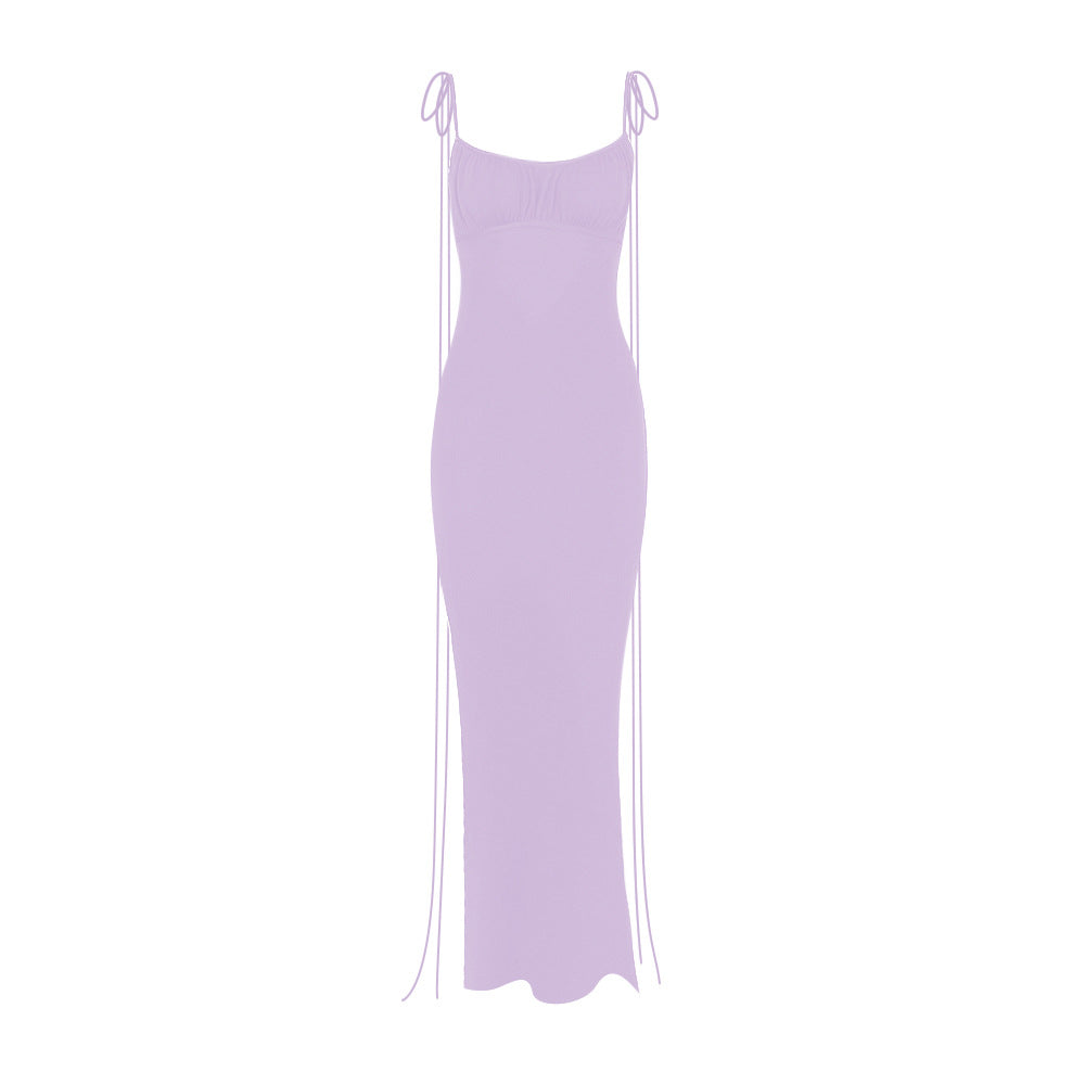 Silk-Satin Belted Midi Dress