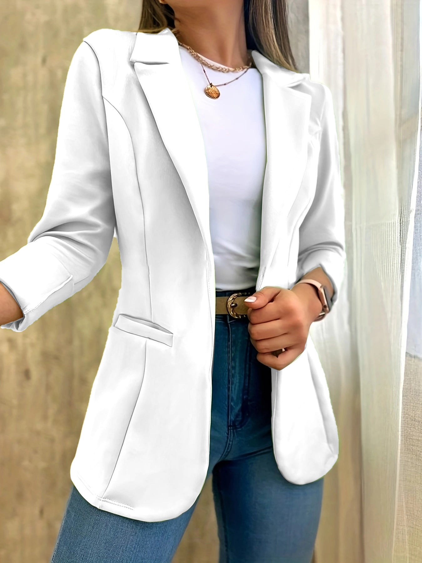 Traje de chaqueta de un botón con solapa de pico para mujer