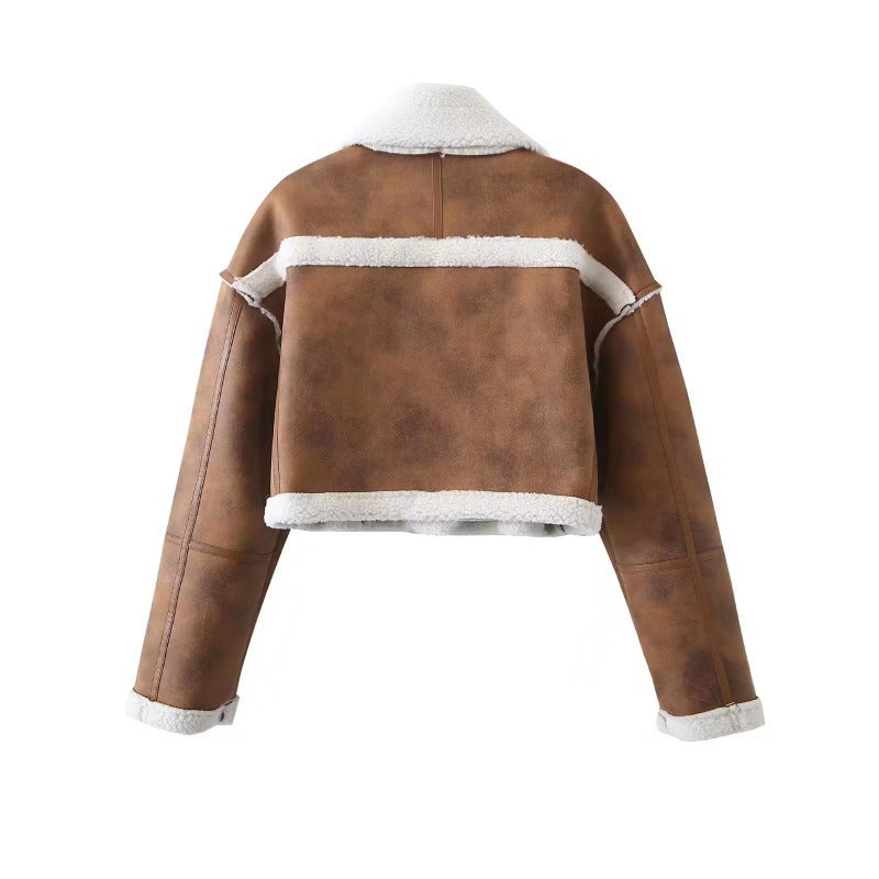 Shona Sherpa-Jacke aus Kunstleder mit Taschen - Braun