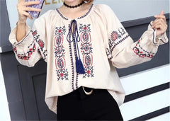 Blusa de algodón bordada con lazo delantero Qadeer - VENTA FINAL 