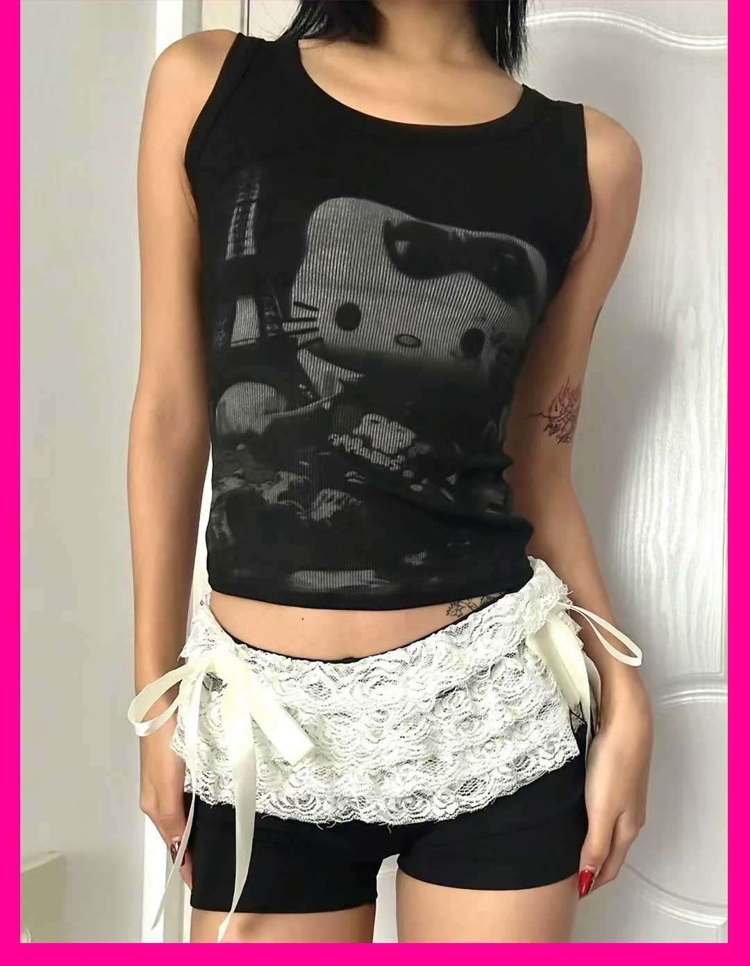 Lexie – Tanktop mit Katzenmotiv in Kontrastfarbe