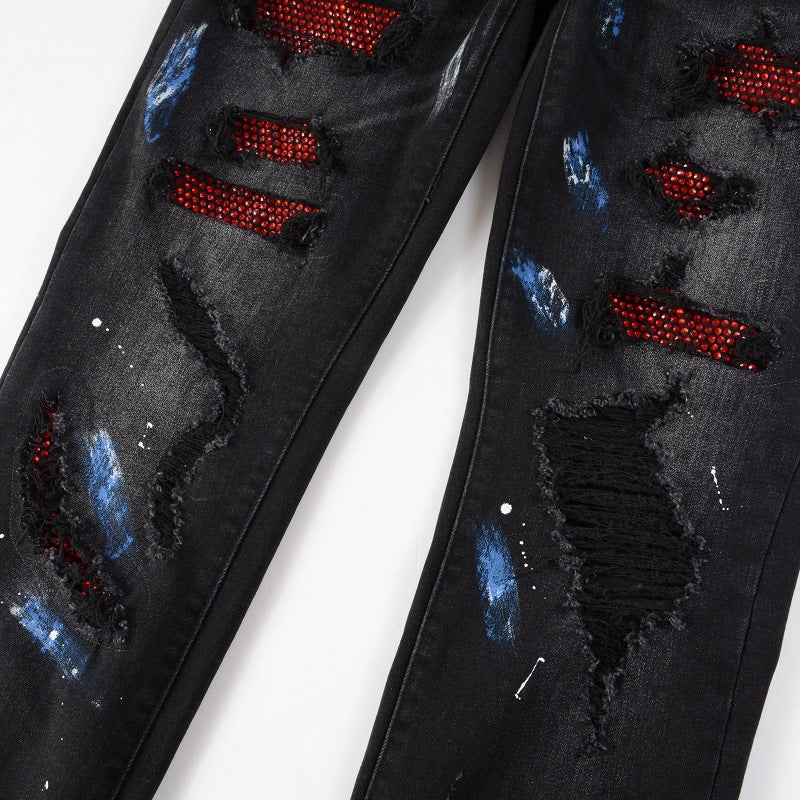 Schwarze Jeans mit Farbspritzer-Print