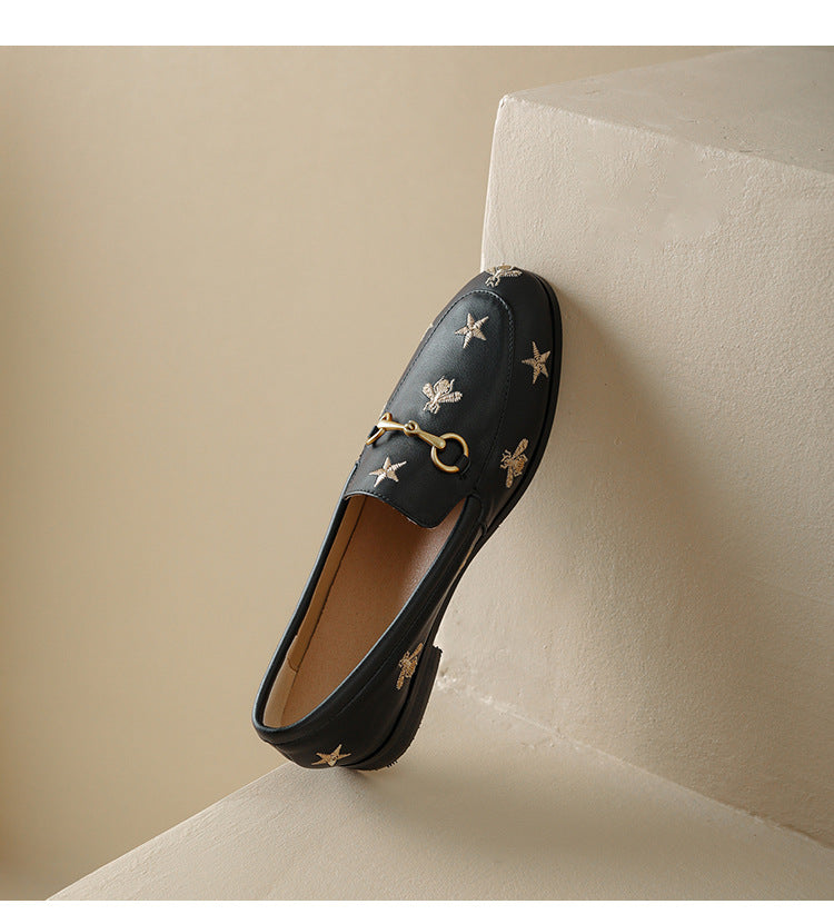 Klassische Leder-Loafer mit Bienen- und Stern-Motiv