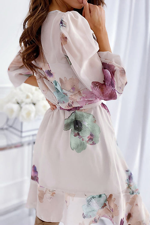 Minivestido de manga larga con estampado floral