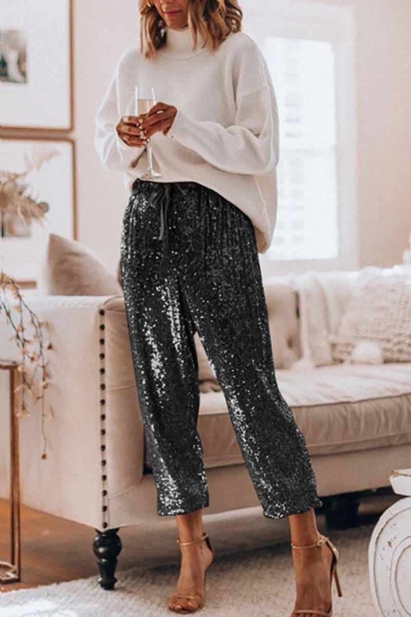 Pantalones deportivos Ziah con lentejuelas y bolsillos - Negro 