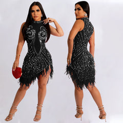Partykleid mit Strass und transparentem Netzstoff