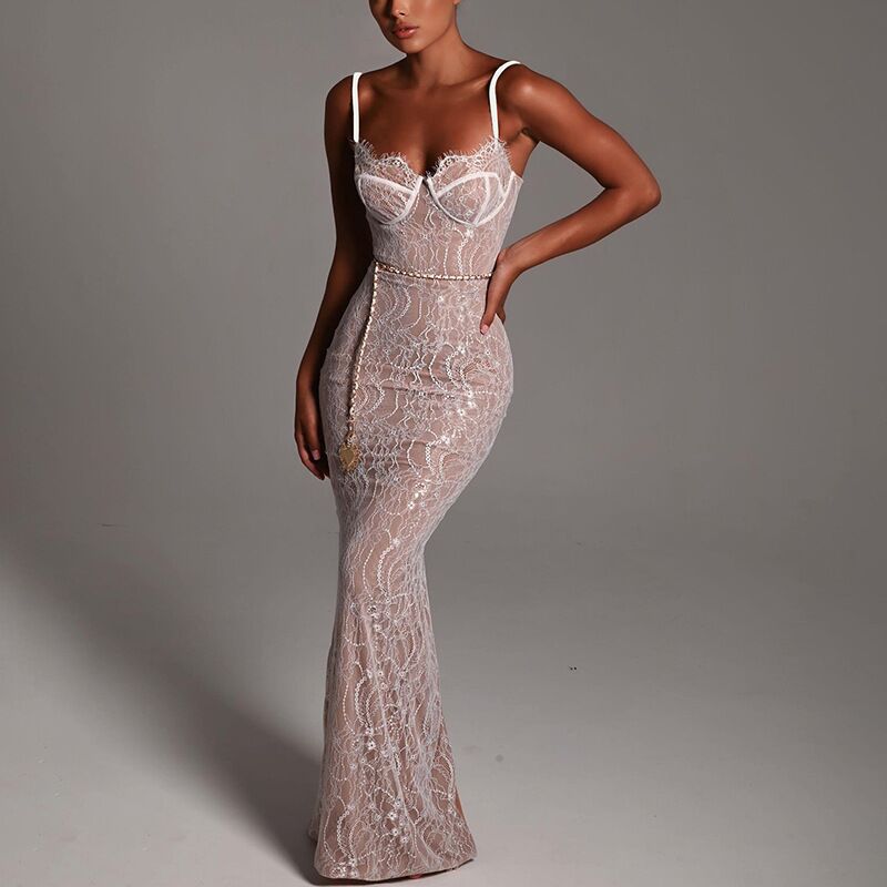Vestido de encaje sin mangas con temperamento en forma de A 