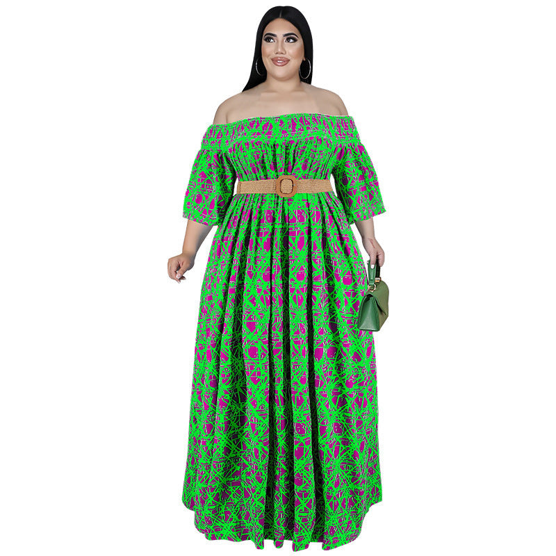 Lässiges, schulterfreies Kleid mit Print