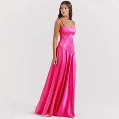 Vestido largo negro con cordones Anabella - Rojo rosa