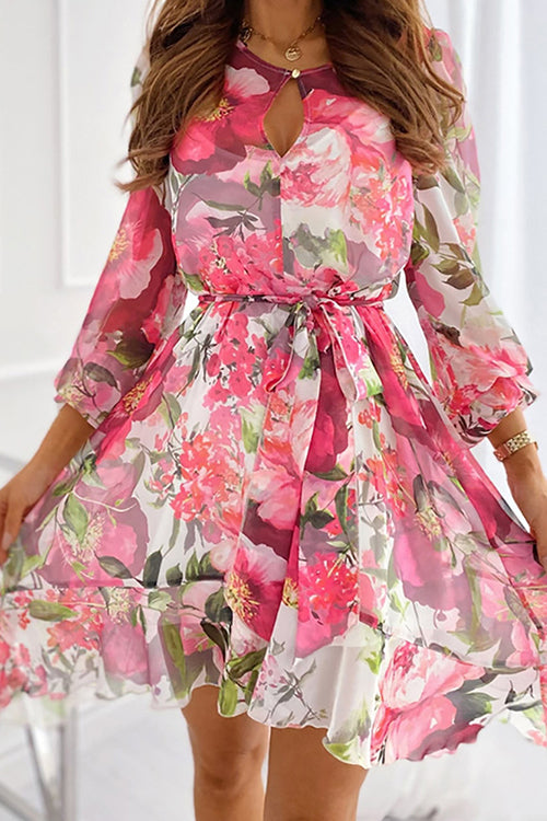 Minivestido de manga larga con estampado floral