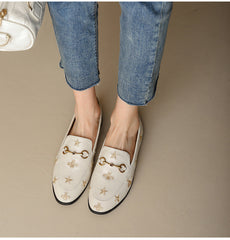 Klassische Leder-Loafer mit Bienen- und Stern-Motiv