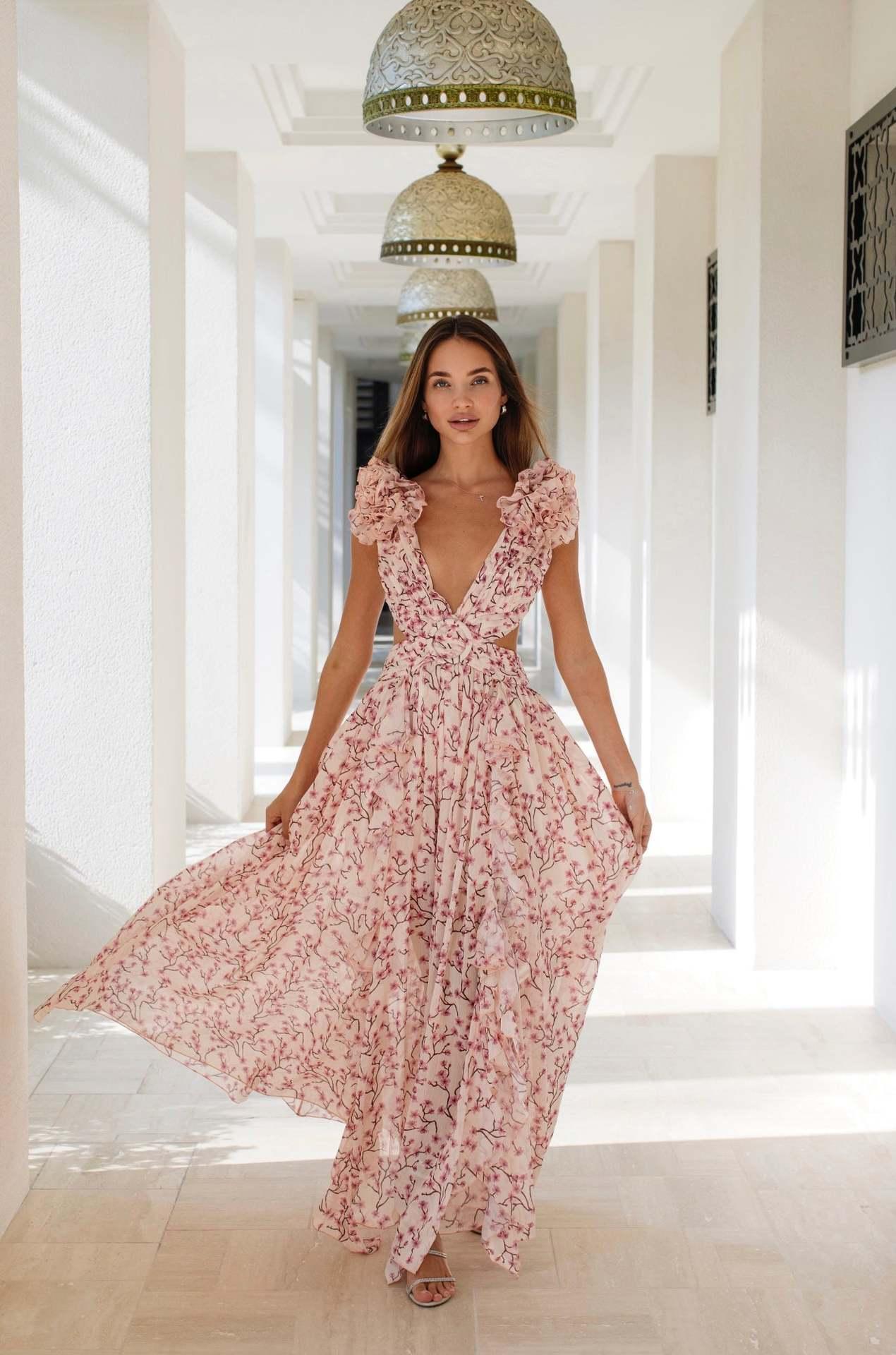 Zida Kleid mit Blumenmuster, Rüschen und Cutout