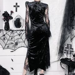 Vestido maxi ajustado con escote en V y mangas largas con aberturas