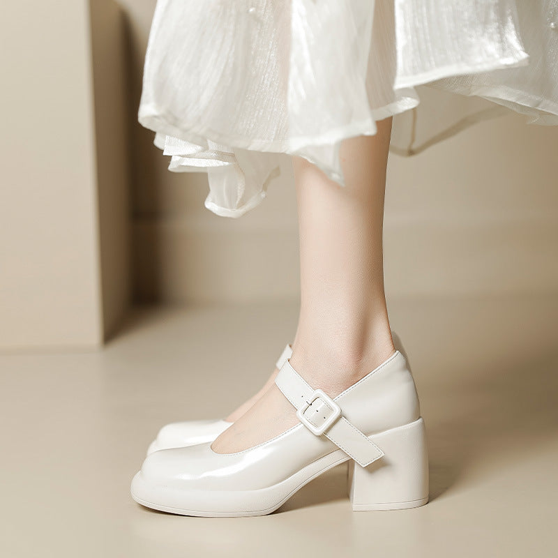 Women Casual Leather Chunky Heel Mary Jane Shoes Newgew Shoes