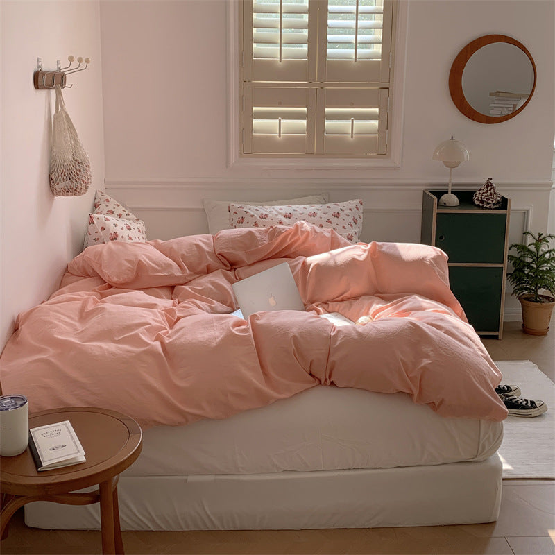 Minimalistisches Bettwäscheset mit Blumenmuster – Beige + Braun