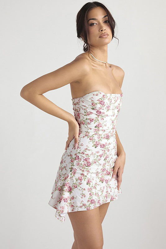 Minivestido floral sin tirantes