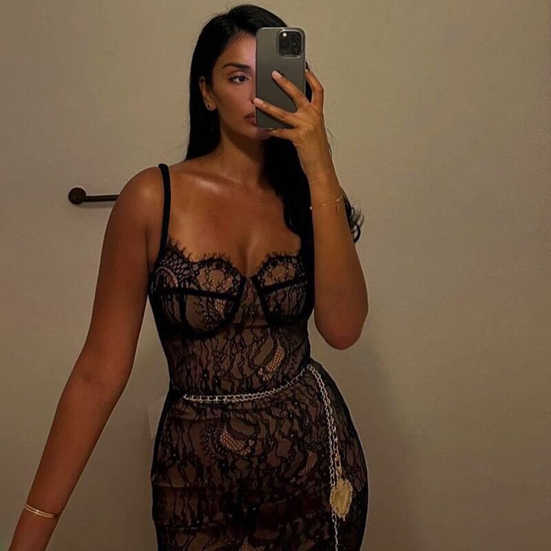 Vestido de encaje sin mangas con temperamento en forma de A 