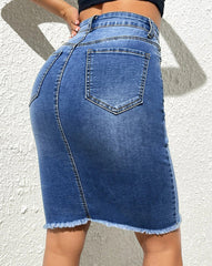 Denim-Midiröcke mit Schlitz und zerrissener Rückseite