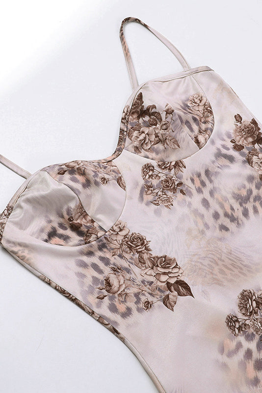 Ärmelloses Maxikleid mit Print und Spitze im Sweetheart-Stil - Blumen
