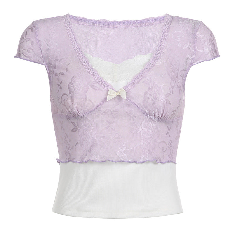 Crop-Top aus Patchwork-Spitze
