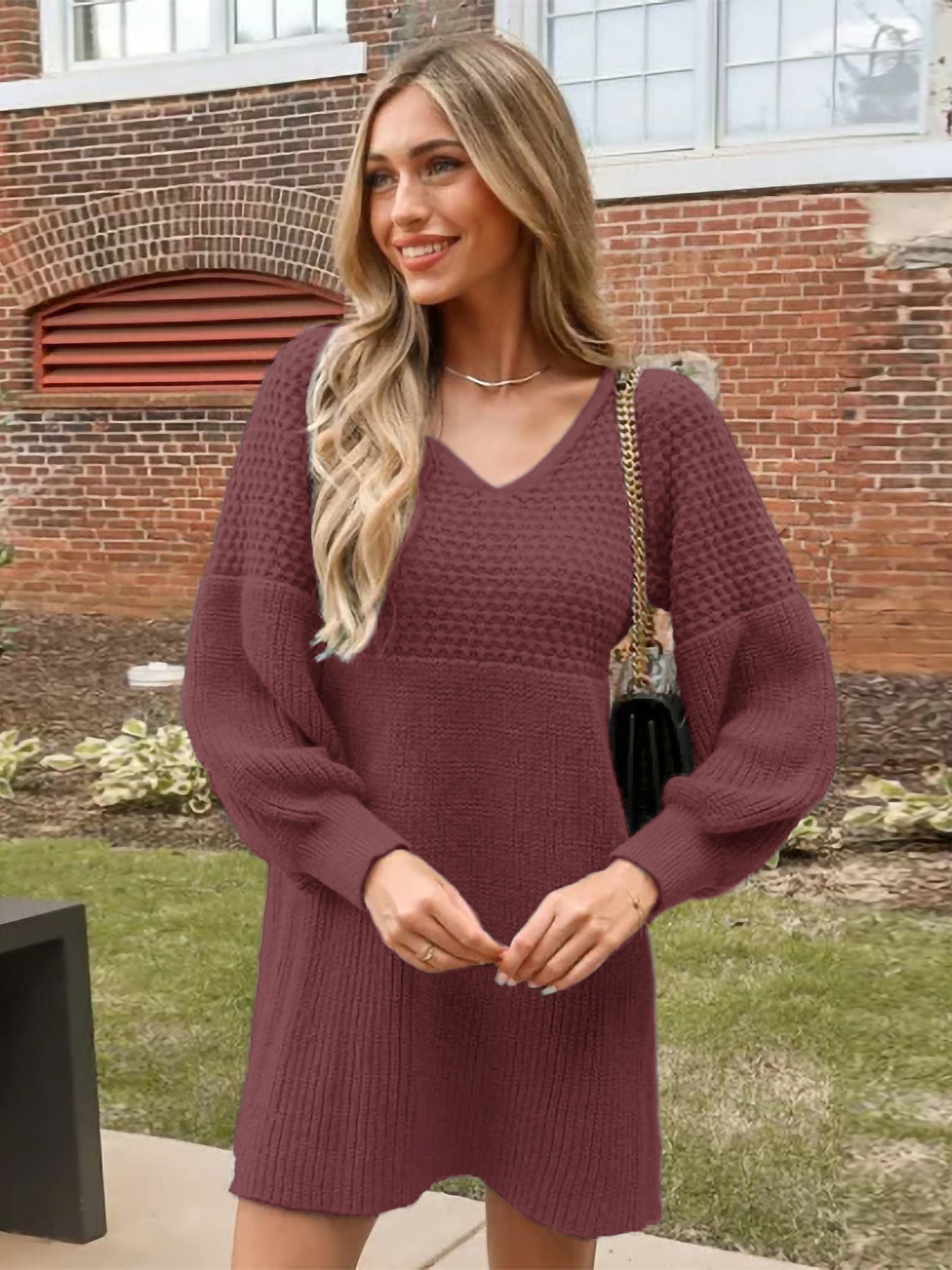 Tammy Off The Shoulder Ribbed Knit Sweater Dress - Cinnamon - FINAL SALE