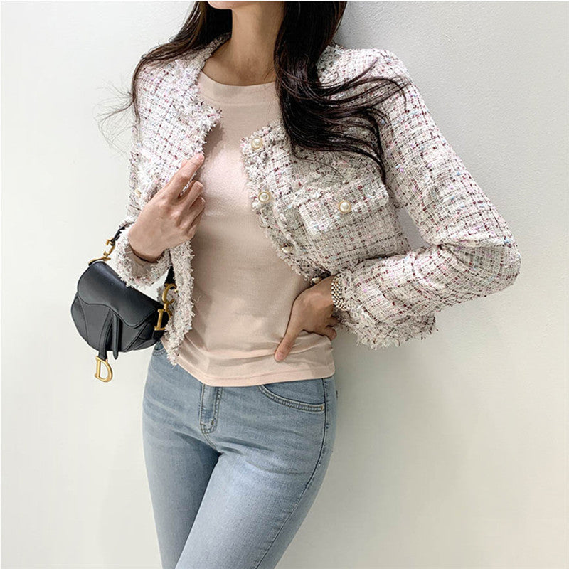 Ausgefranste Slim-Fit-Jacke mit offener Vorderseite und Karomuster