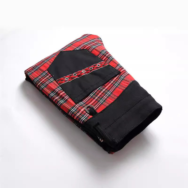 Rot karierte Patch-Jeans für Herren