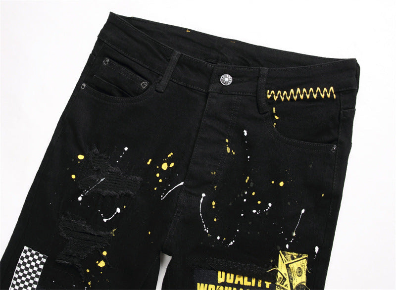 Schwarze Herrenjeans mit goldenem Aufdruck