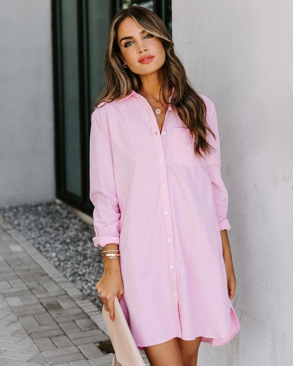 Dominic Chambray Pocketed Button Down Shirt Dress Ins Street