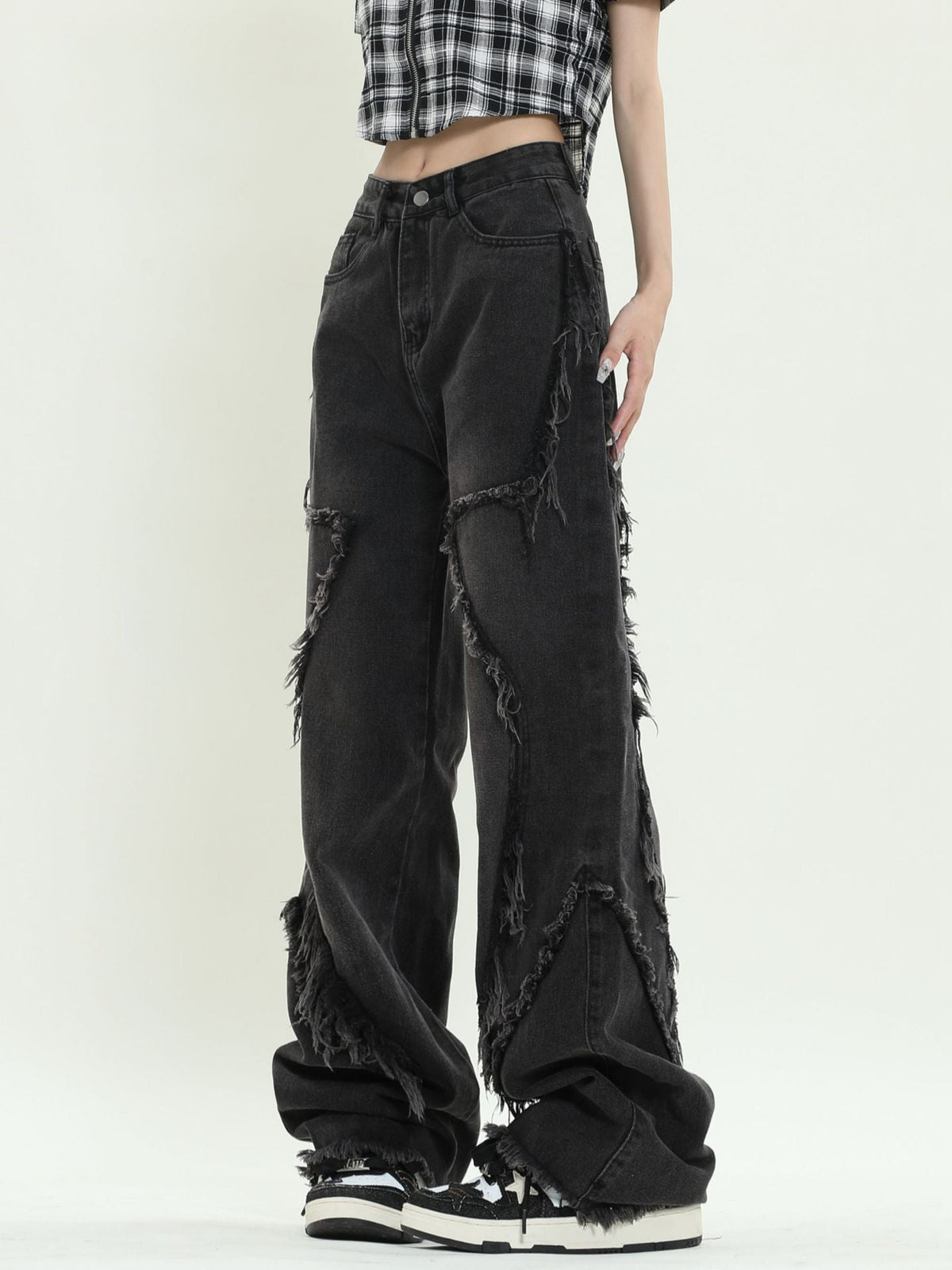 Lockere, schmale Freizeithose mit Batikmuster